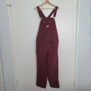 Weathered maroon full length overalls